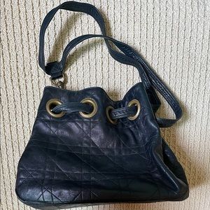 Vintage Christian Dior lambskin Drawstring Cannage bucket bag AUTHENTIC
